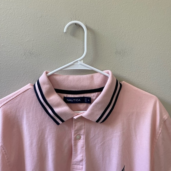 Nautica Men's Light Pink/Peach Golf Polo Shirt with Navy Blue Trim Sz XL - Picture 3 of 12